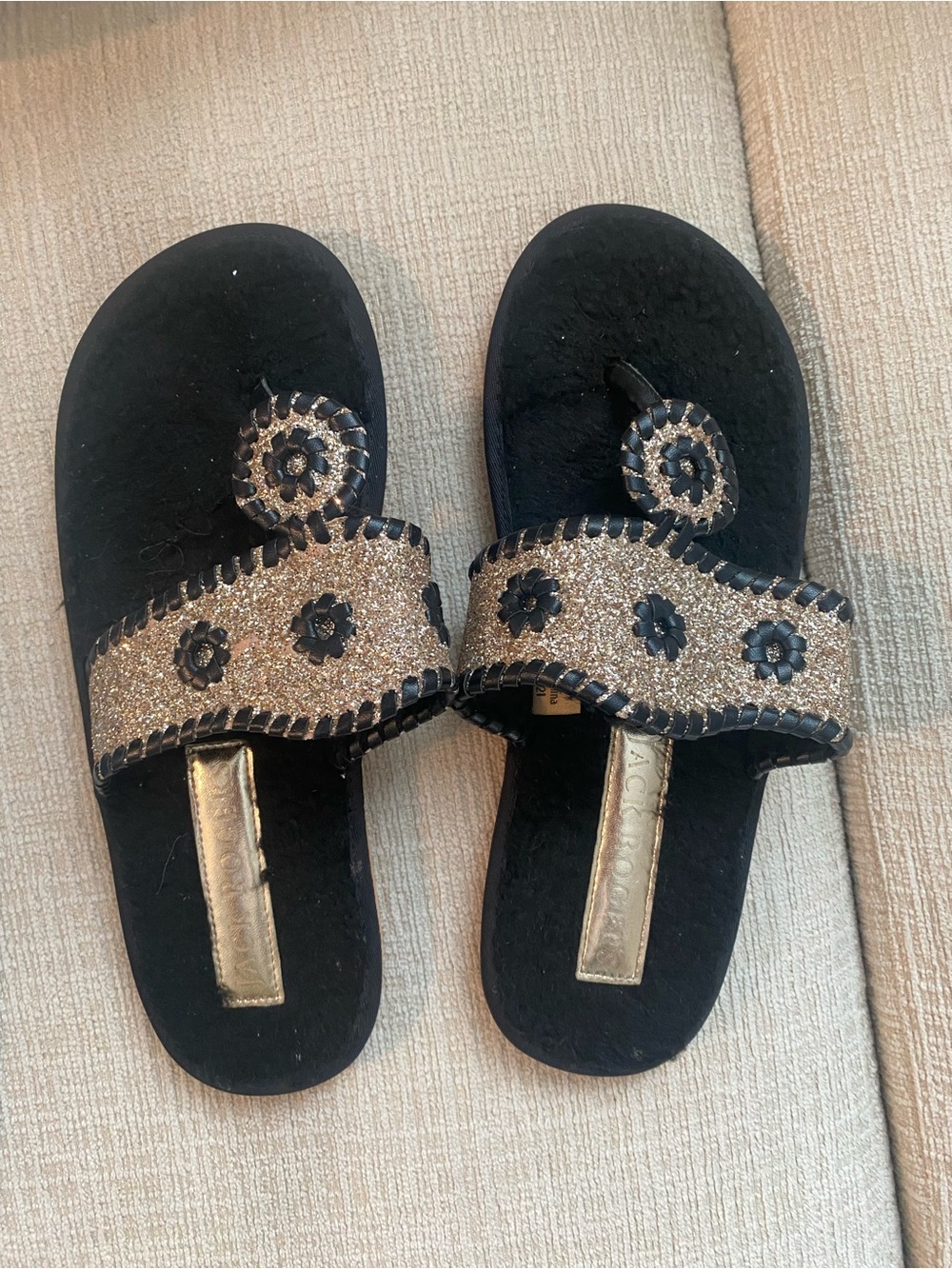 Jack Roger’s Black and Gold Embellished Women’s Slide Sandals
